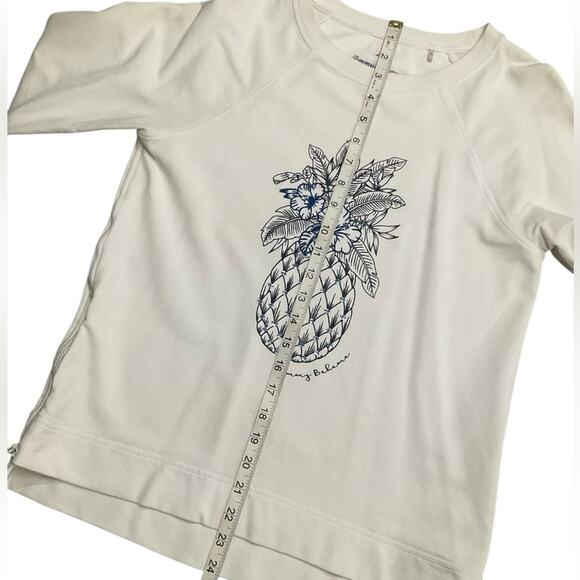Tommy Bahama White Long Sleeve Top with Pineapple Sequin Design Size Small - Picture 3 of 11